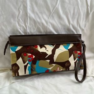floral leather/fabric clutch